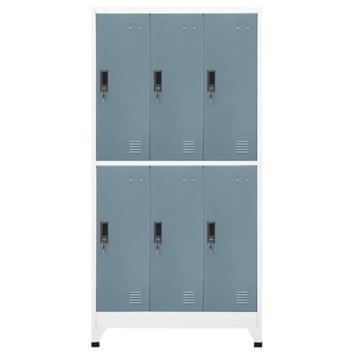 Image of kithwjll Steel Locker Cabinet, Light Grey, Dark Grey, 90 x 45 x 180 cm with 6 Lockable Doors, Air Vents, Name Plate Holders and Hangers, Ideal as an Office Cabinet and Storage Cabinet