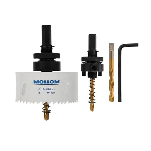 Image of Mollom (79mm | 3-1/8") HSS M42 with 8% cobalt BI-Metal Hole Saw with 2 Pilot Drill Bits & Arbor Smooth Cutting for PVC,Drywall,Wood,Plastic,Gypsum Board,Rubber
