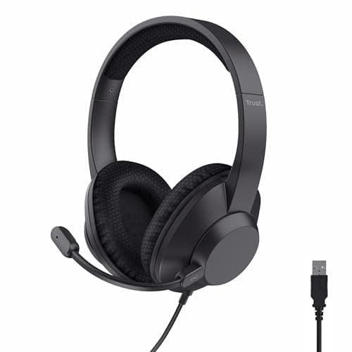 Image of Trust Ayda Max Over-Ear USB PC Headset with ENC Noise Cancelling Microphone, Padded Headband, 1.8m Cable, 85% Recycled Plastic, Wired USB C Headphones with Mic for Laptop Computer Mac Teams, Black