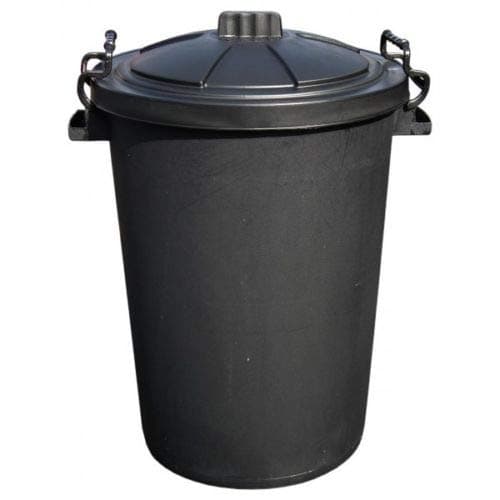 Image of Srendi® Small/Medium/Large Black Plastic Bin Heavy Duty Refuse Bin With Lockable Lid Ideal for Outdoor/Rubbish/Waste/Dustbin/Animal Feed (Medium 85Litre)