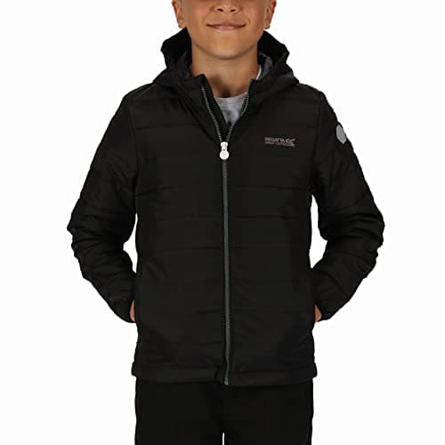 Image of Regatta Kid's Junior Helfa Durable Finish and Synthetic Warmloftdown-Touch Water Repellent Insulation Jacket, Black, 7-8, RKN100 800C07