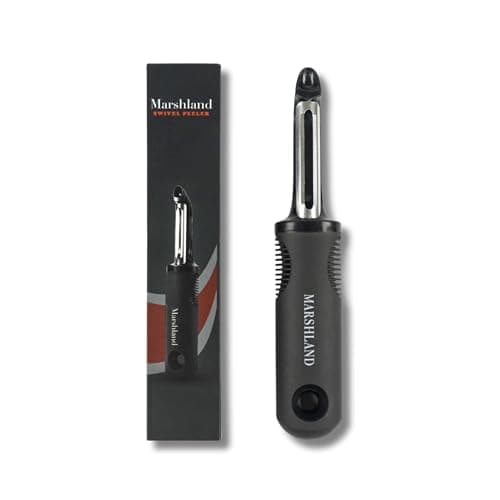 Image of Marshland Premium I-Shape Swivel Vegetable & Fruit Peeler - Non-Slippery Stainless Steel - Durable & Dishwasher Safe Potato Peeler for Kitchen, Strong Grip Skin Peeler (Black)