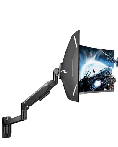 Image of ARES WING Ultrawide Monitor Wall Mount for 24-57 Inch Screens, Fully Adjustable Gas Spring Arm, Heavy Duty Monitor Arm Support up to 27 kg, Tilt Swivel Rotate, VESA 75/100, Black