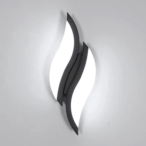 Image of Goeco Black LED Wall Light, 12W Modern Leaf-Shaped Wall Lamp with Acrylic Lampshade Cool White Light 6500K, Wall Lighting for Living Room, Bedroom, Staircase