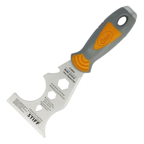 Image of Clauss 14-in-1 Putty Knife Professional-Quality Painter's Tool | Titanium-Bonded Stainless Steel Blade with Non-Stick Coating | Non-Slip, Ergonomic Handle | Ideal for Scraping | 18856