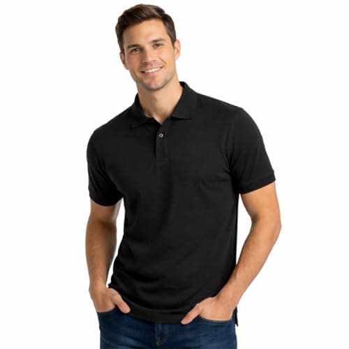 Image of Medium Black Polo Shirts with Front Placket and Button Ideal for Work wear or Casual wear