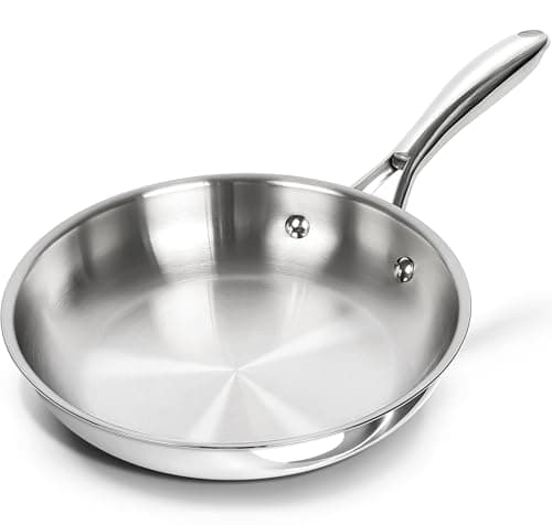 Image of MICHELANGELO 20cm Stainless Steel Frying Pan, Small Skillet with Triply Base, Stainless Steel Pan with Ergonomic Handle, Induction Compatible