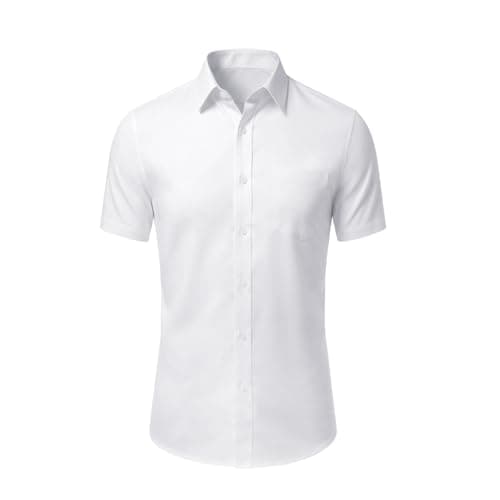 Image of Okdance Kids Short Sleeve Button Down Shirt Cotton Blend School Uniform Top Plain White (UK, Age, 6 Years, 7 Years, Regular, White)