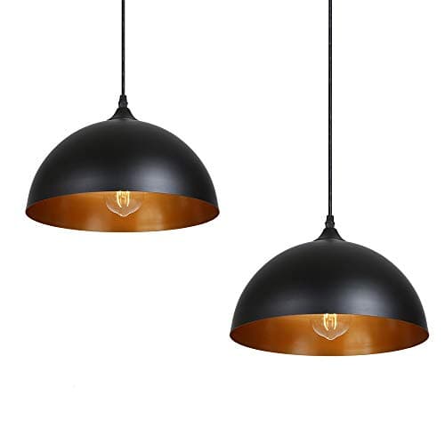 Image of Tomshine 2 Pack Industrial Suspended Ceiling Pendant Light Fixtures Black Metal Vintage Lampshades for Kitchen Island Farmhouse Restaurant Loft Coffee Bar