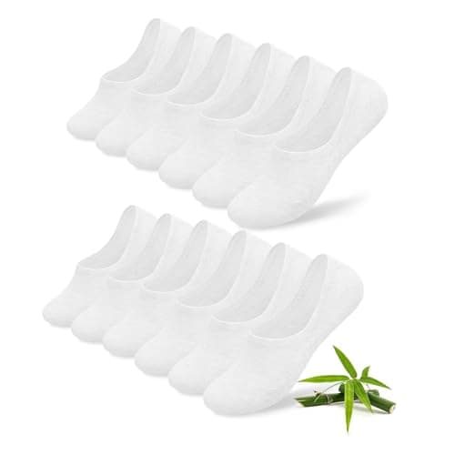 Image of FALARY 6 Pairs White Trainer Socks Womens 4-7 Bamboo Low Cut Ankle Socks for Sneakers & Canvas Shoes Bamboo Fibre Mens Trainer 3-5 Invisible Casual Running Thin No Show Sport Summer