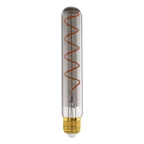 Image of Eglo Dimmable E27 LED tube, vintage spiral filament light bulb, Edison lamp for retro lighting, smoked glass, 4 watt, 50 lumen, warm white glow, 1700 Kelvin, T30, Ø 1.2"