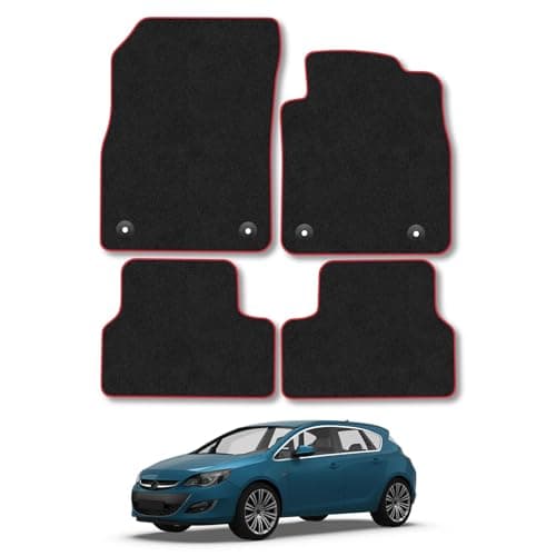 Image of Vauxhall Astra J (2010-2015) [GTC 3 Door Models Only] Car Mats Accessories Tailored Carpet Floor Mats Non Slip Red Trim Accessory Compatible Front Rear Set Anti Slip Backing Custom Fit Hand-Finished