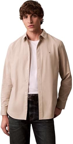 Image of Calvin Klein Men's LS Solid Oxford Classic Shirt LV140EM125 Other Shirts, Brown (Ancient Marble), L