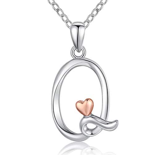 Image of CELESTIA 925 Sterling Silver Initial Letter Q & Heart Pendant Necklace for Women Girls, Personalized Jewellery Gifts for Her