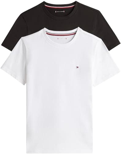 Image of Tommy Hilfiger Kids’ Unisex 2 Pack Short Sleeve Round Neck T-Shirts, White (White/Black), 8-10 Years