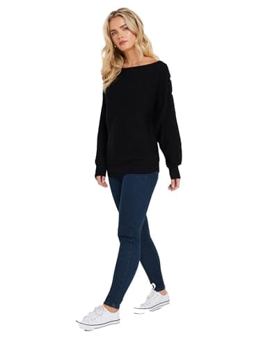 Image of M&Co Petite Button Sleeve Ribbed Jumper - Women's Black