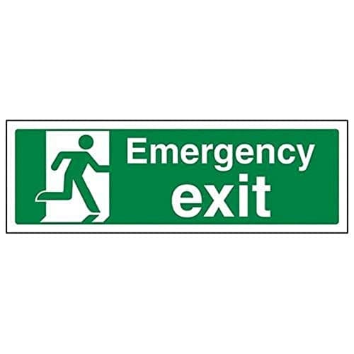 Image of V Safety 21015AX-S Emergency Exit Sign - Landscape - 300mm x 100mm - Self Adhesive Vinyl, Green