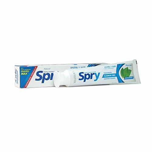 Image of Spry Natural Xylitol Toothpaste 140 g (5 oz) - Fluoride Free, Mild for Sensitive Teeth, Provides Fresh Breath and Pleasant, Hydrated Mouth Feel, with Peppermint Flavour (Pack of 1)