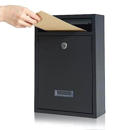 Image of Post Boxes Wall Mounted Waterproof, Steel Mail Box with 2 Keys, Lockable Weatherproof Large Letter Lostal Boxes for Outside or Door,‎9 x 21.5 x 32 cm size