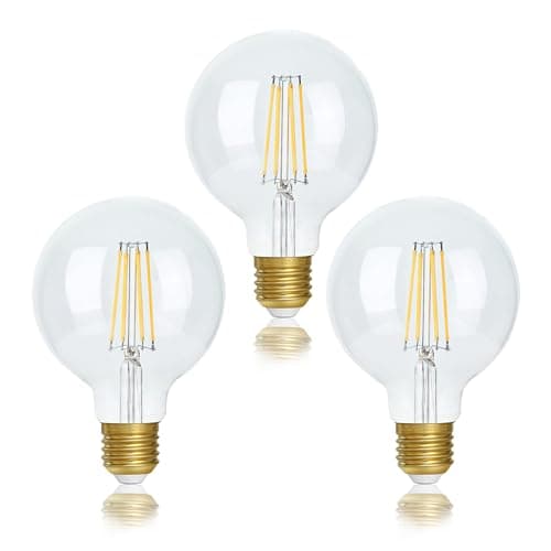 Image of FLSNT Dimmable E27 Screw Bulb 40W, G95 LED Filament Edison Screw in Light Bulb, 5.5W E27 Vintage Light Bulbs Warm White 2700K, Clear Glass, Pack of 3 [Energy Class F]