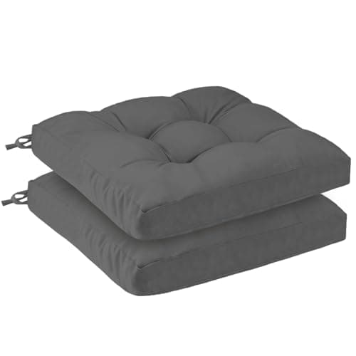 Image of PRIMEPATIO Outdoor Garden Chair Cushions Set of 2, 8cm Thick Waterproof Patio Seat Pads with Ties for Outdoor Furniture, Replacement Dining Chair Cushions, 45 x 45cm, Dark Grey