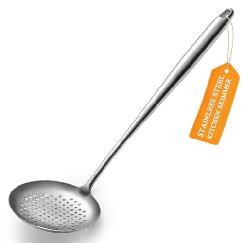 Image of ReaNea Kitchen Skimmer - Slotted Spoon for Straining, Stainless Steel Spider Strainer Skimmer Ladle for Cooking and Frying, Kitchen Utensils Pasta Spoon