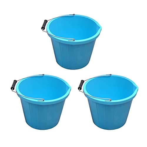 Image of M1SS (Set of 3) Blue Plastic Builders Bucket 3 Gallon 14 Litre Water Mixing Storage Strong with Measuring Guide, Handle And Spout (Made in U.K)