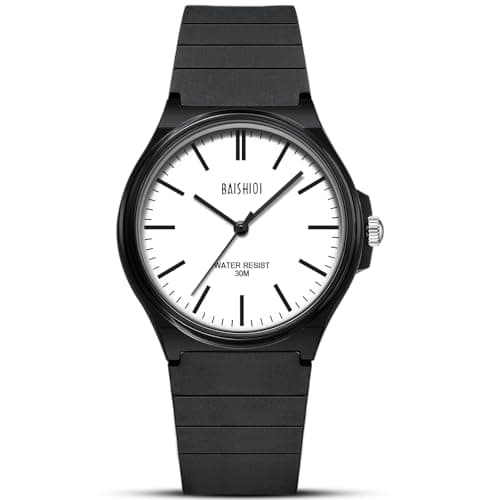 Image of BAISHIOI Mens Watches Analog Quartz Watch for Men Minimalist Fashion Business Designer Waterproof Men's Wrist Watches with Black Silicone Strap (White)