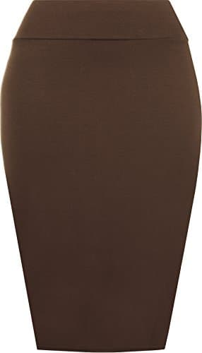 Image of WearAll Womens Plain Bodycon Pencil High Waisted Ladies Stretch Midi Skirt - Dark Brown - 12/14