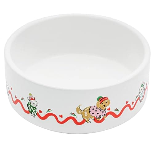 Image of Cath Kidston Ceramic Dog Bowl (1.4L), Dishwasher Safe Kitchenware Food & Water Dish for Medium & Large Dogs, Hearts & Roses Print, 18.5cm