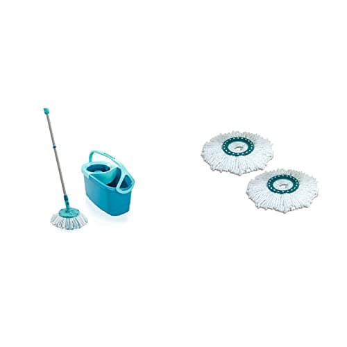 Image of Leifheit Clean Twist Disc Mop Ergo Mop and Bucket, Floor Mop with Moisture-Controlled Spin Mop, 33cm Wide, Twist Mop & Replacement Head Clean Twist Disc Mop, x 2 Pack