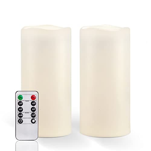 Image of Homemory 4" x 8" Large Waterproof Flickering Flameless Candles Outdoor, Battery Operated LED Candles with Remote Control and Timers, Electric Fake Candle, Ivory, Plastic, Won't Melt, Set of 2