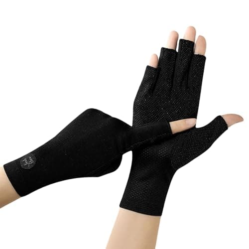 Image of OTKARXUS Summer UV Protection Driving Gloves Women,1 Pair Half Finger Sunblock Gloves,Non Slip Sun Protection Gloves Mittens for Gel Nails Riding Cycling Hiking Fishing Outdoor Activities (A Black)