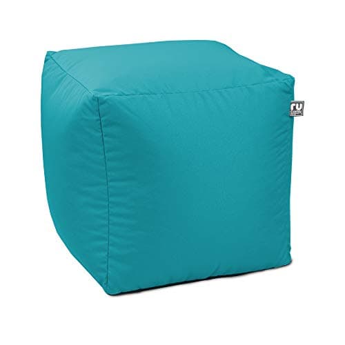 Image of rucomfy Beanbags Indoor Outdoor Cube Adult Bean Bag Pouffe. Home or Garden Extra Seating. Square Water Resistant Footstool 38 x 38cm (Turquoise)