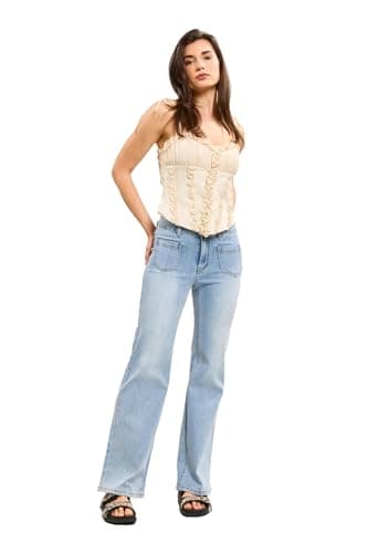 Image of Toxik3 Women's Super Stretch Wide Leg Jeans (UK, Numeric, 8, Regular, Regular, Light Blue)