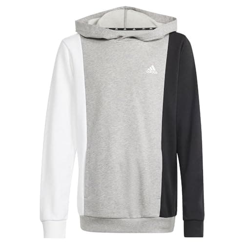 Image of adidas Unisex Kids Essentials Colorblock Hoodie Kids, Medium Grey Heather/White/Black, 13-14 Years