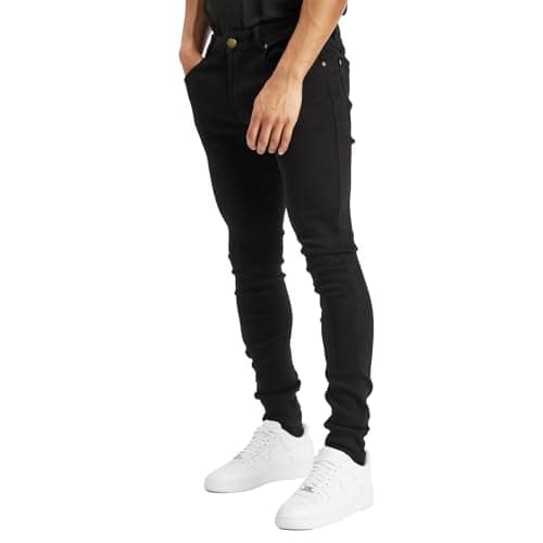 Image of Island Trading Mens Skinny Stretch Slim Fit Stretchable Denim Jeans Cotton Trousers Blue, Black, Light Dark Blue Waist 30" Leg 32" (30R) Black
