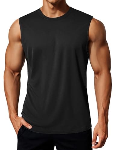 Image of MAGCOMSEN Mens Vests Gym Running Sleeveless Tshirt Sports Quick Dry Tank Top Workout Training Breathable Rash Vest,Black,XL
