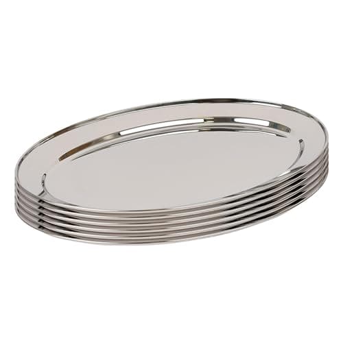 Image of Argon Tableware 50 x 35cm Serving Platters - 6 Pack - Stainless Steel Chrome Dinner Tray Oval Plate Large Appetizer Serving Dishes for Party, Events, Table Service, Snack Platters