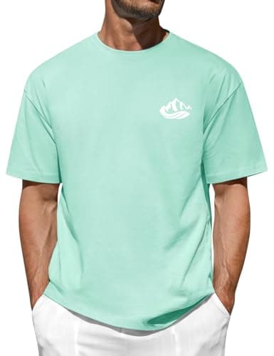 Image of Xnova Mens Tshirts with Mountains Pattern Printed, Short Sleeve T-Shirt Original Tee Crew Neck Versatile Soft Basics Casual Tops for Man (Green, XL)