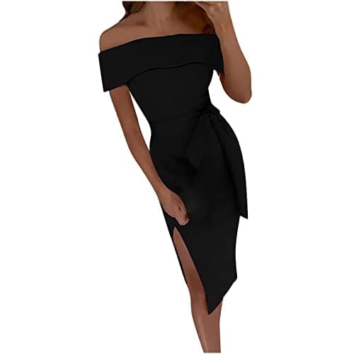 Image of Women's Sexy Ruched Sleeveless Bodycon Midi Dress Ruffle Wrap Party Beach Cocktail Formal Party Homecoming Pencil Dress Wedding Guest Elegant Evening Gown Dresses UK Sale Clearance Black