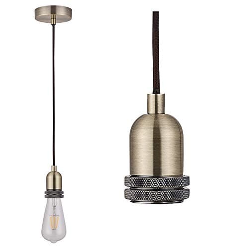 Image of Ulight Antique Brass Ceiling Pendant Light Fitting, Twisted Braided Flex,E27 Lamp Holder Suspended Pendant Light Fitting(CMF01AB)