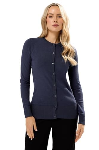 Image of Long Tall Sally - LTS Tall Blue Crew Neck Button Cardigan - Women's