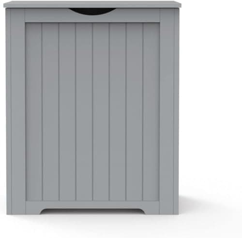 Image of Large Wooden Shaker Style Laundry Toys Clothes Bin Basket Hamper Storage White Box Bathroom Linen Clothes Basket Cabinet (Grey)