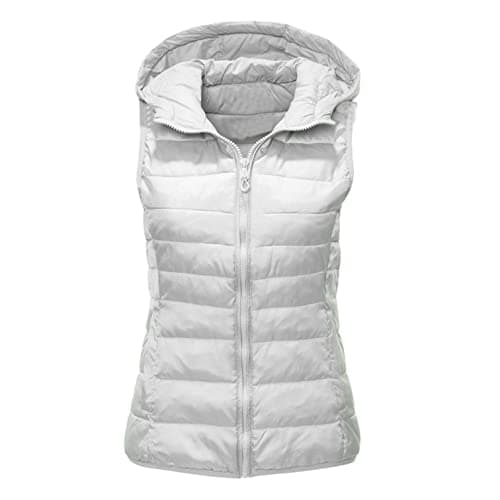 Image of Cocila Gilets for Women Winter Padded Waistcoat Sleeveless Stand Collar Vest Winter Warm Jacket with Pockets Waistcoats Solid Vest Zipper Loose Jackets Lightweight Quilted Gilet Women Coats White