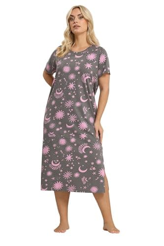 Image of Yours Curve Celestial Midaxi Nightdress - Women's - Plus Size Curve Grey