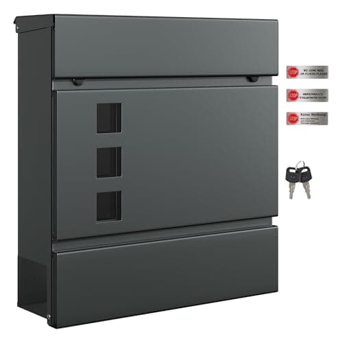 Image of SONGMICS Modern Mailbox, Lockable Wall-Mounted Post Letter Box with Newspaper Holder, Easy to Install, 9.5 x 29 x 31 cm, Anthracite Grey GMB055G101