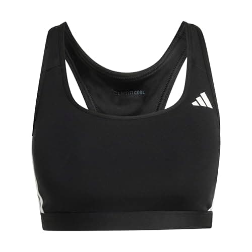 Image of adidas Women's Optime Essentials Workout 3-Stripes Medium Support Bra, Black/White, S