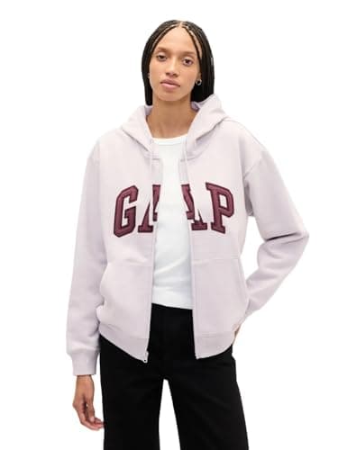 Image of GAP Women's Logo Hoodie Hooded Full Zip Sweatshirt, Fog Ii, XL