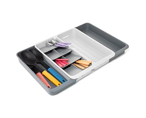Image of Joseph Joseph DrawerStore Expanding Tiered Cutlery, Utensil and Gadget Tray, Expandable in Drawer Kitchen Space Saving Organiser, Recycled Plastic